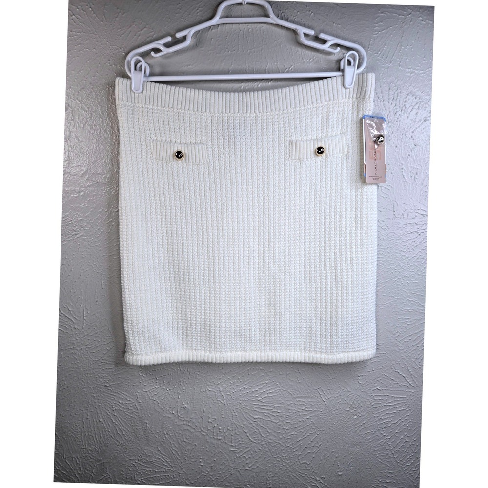 Mini Straight Pencil Sweater Skirt L Ivory White Knit Nautical Preppy Academia
